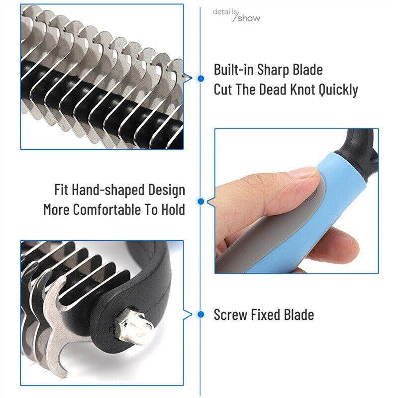 Grooming Brush For Pet Dog Cat Deshedding Tool Rake Comb Fur Remover Reduce 2-Side Dematting Tool For Dogs Cats Pets Grooming Brush Double Sided Shedding And Dematting Undercoat Rake Hair Removal Comb - Kimora