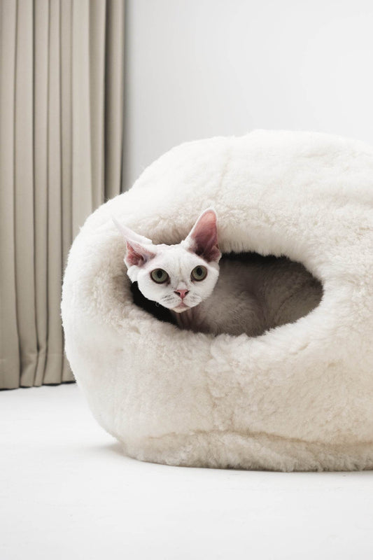 Nest Natural Sheepskin Pet Bed - White - Kimora
